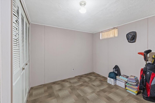 6503 N Calispel St, Spokane, WA 99208 - below grade area with carpet, a decorative wall, and a textured ceiling