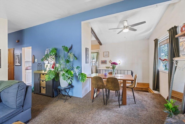 6503 N Calispel St, Spokane, WA 99208 - carpeted dining space featuring a ceiling fan and vaulted ceiling