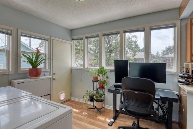 4526 N Walnut St, Spokane, WA 99205 - home office with separate washer and dryer, healthy amount of natural light, light wood-style flooring, and a textured ceiling