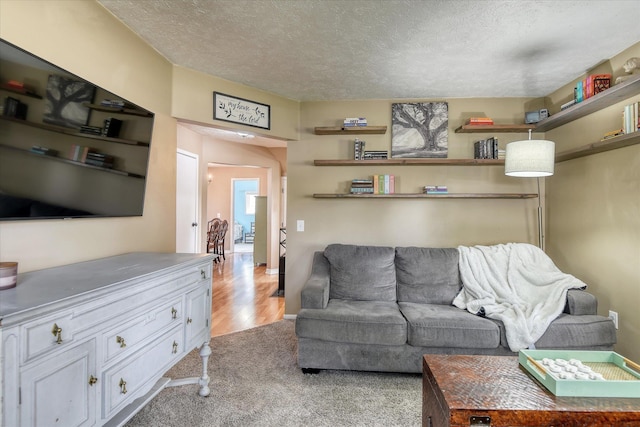 4526 N Walnut St, Spokane, WA 99205 - living room with a textured ceiling, light carpet, and light wood-style flooring