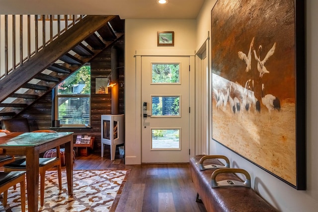 210 3rd St, Dover, ID 83825 - doorway with hardwood / wood-style flooring, recessed lighting, and stairway