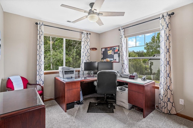 2813 S Steen Ln, Greenacres, WA 99016 - office featuring healthy amount of natural light, ceiling fan, and light carpet