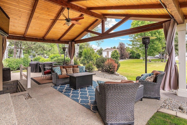 2813 S Steen Ln, Greenacres, WA 99016 - view of patio / terrace with an outdoor living space, a ceiling fan, and a grill