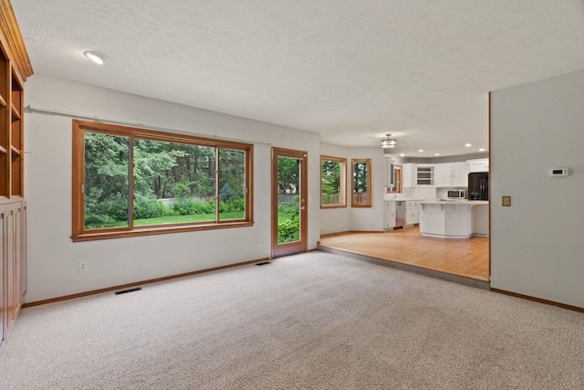 13419 N Whitehouse Ct, Spokane, WA 99208 - unfurnished living room with light carpet, recessed lighting, and a textured ceiling