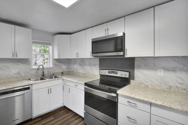 2403 W Mallon Ave, Spokane, WA 99201 - kitchen featuring stainless steel appliances, white cabinets, and decorative backsplash