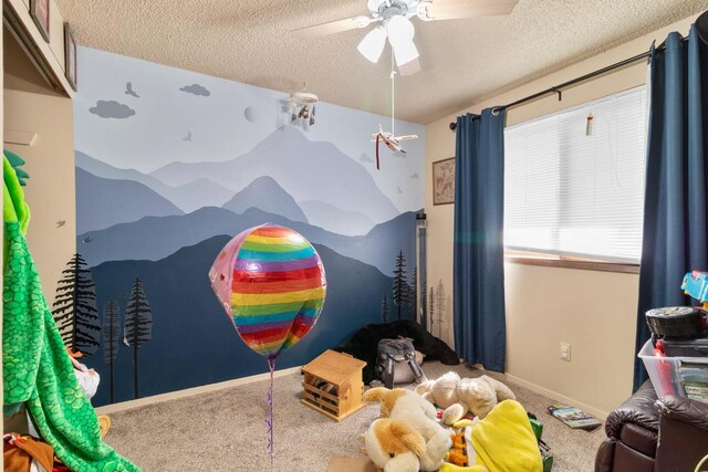 11816-11818 N Wall St, Spokane, WA 99218 - playroom with a textured ceiling, carpet, and ceiling fan