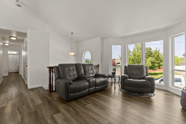 18108 E Crescent Dr, Greenacres, WA 99016 - living room with wood finished floors and vaulted ceiling