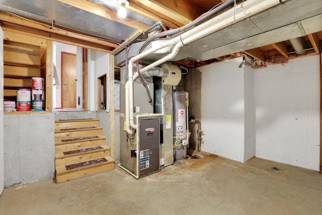 4319 S Myrtle St, Spokane, WA 99223 - unfinished below grade area with heating unit, water heater, and stairs