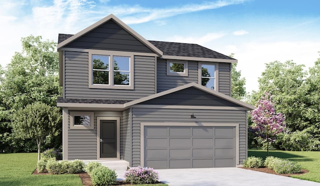 3781 S Keller Ln, Spokane Valley, WA 99206 - view of front facade with a shingled roof, driveway, a front lawn, and a garage
