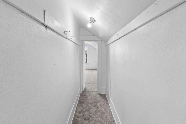 411 S Ferrall St, Spokane, WA 99202 - hallway featuring carpet floors, vaulted ceiling, a textured wall, and a textured ceiling