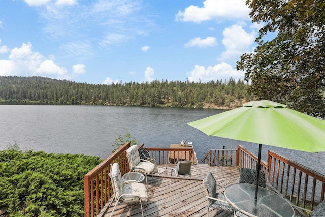 6519I Myrtle Dr, Nine Mile Falls, WA 99026 - wooden terrace with a forest view and a water view