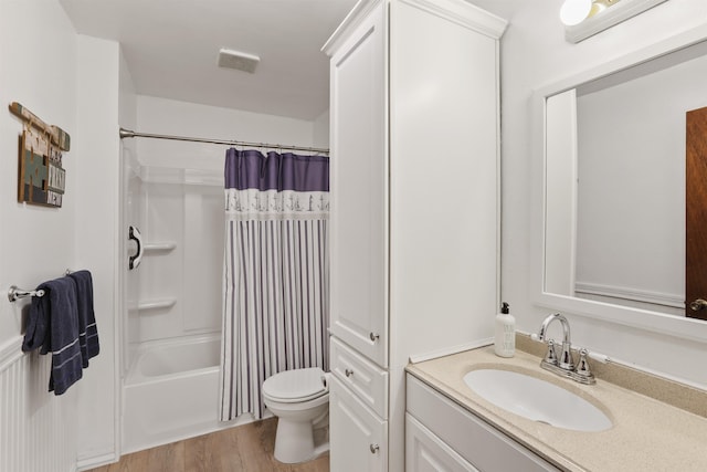 6519I Myrtle Dr, Nine Mile Falls, WA 99026 - bathroom featuring vanity, wood finished floors, and shower / tub combo with curtain