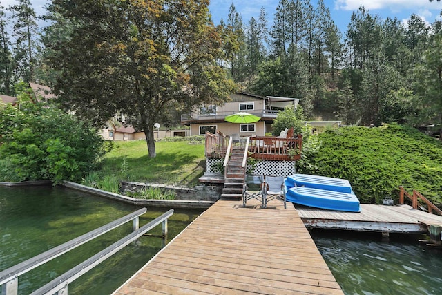 6519I Myrtle Dr, Nine Mile Falls, WA 99026 - dock area featuring stairway, a deck with water view, and a yard