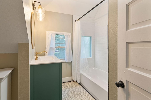 2103 W 5th Ave, Spokane, WA 99201 - bathroom with vanity, shower / tub combo with curtain, and tile patterned flooring