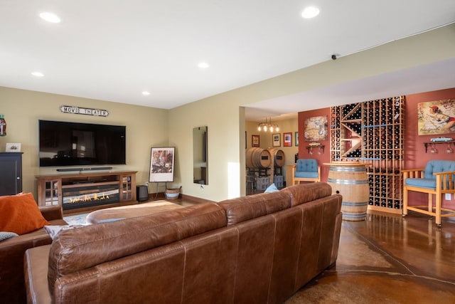 2820 S Galway Ln, Spokane Valley, WA 99037 - living area featuring recessed lighting, a chandelier, and finished concrete floors