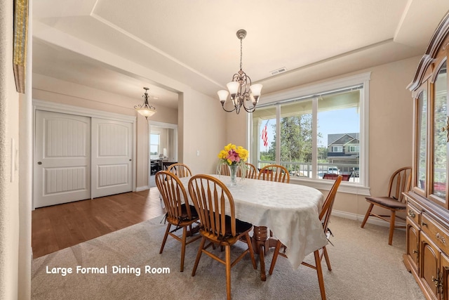 9302 W Floyd Dr, Cheney, WA 99004 - dining space featuring a chandelier, a tray ceiling, and light wood-style flooring