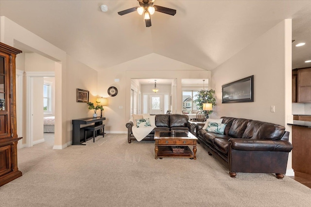 9302 W Floyd Dr, Cheney, WA 99004 - carpeted living area with ceiling fan, lofted ceiling, and recessed lighting