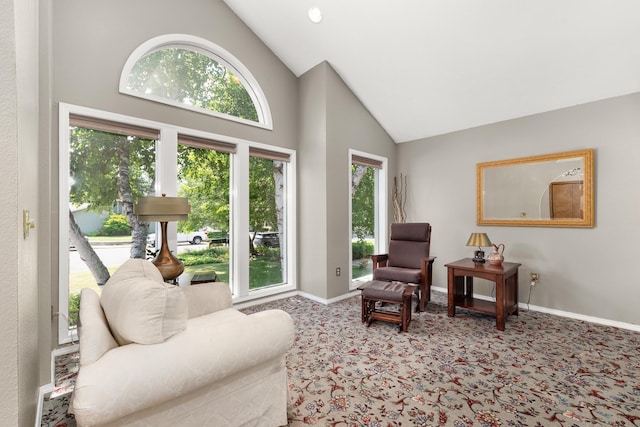 2913 E 61st Ct, Spokane, WA 99223 - sitting room featuring high vaulted ceiling and carpet