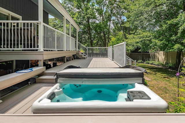 2913 E 61st Ct, Spokane, WA 99223 - view of swimming pool with stairway and a wooden deck