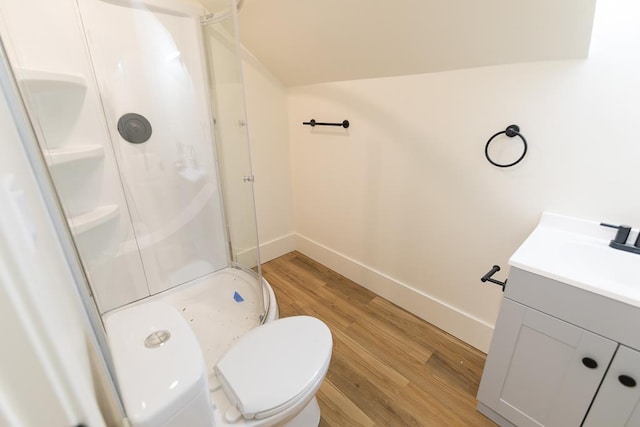 2514 4th Ave, Spokane, WA 99202 - bathroom featuring wood finished floors, vanity, and a stall shower
