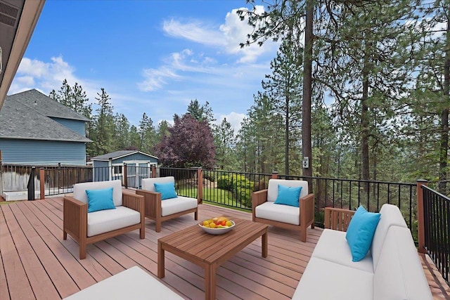15116 N Edencrest Dr, Spokane, WA 99208 - deck with outdoor lounge area and an outdoor structure