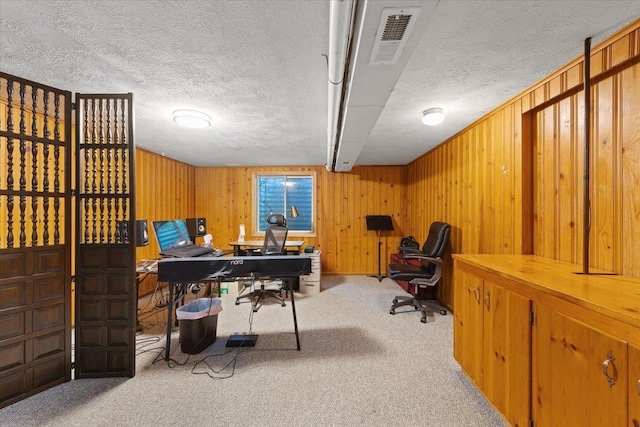 3410 S Napa St, Spokane, WA 99203 - carpeted home office with a textured ceiling and wooden walls