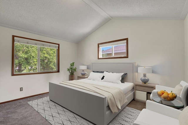 14417 N Dakota Rd, Spokane, WA 99208 - carpeted bedroom featuring multiple windows, vaulted ceiling, and a textured ceiling