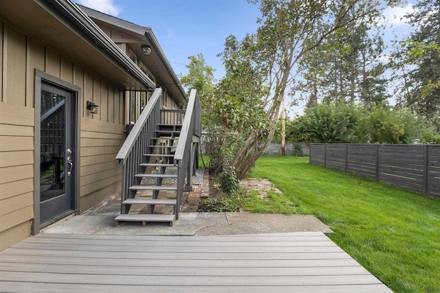 14417 N Dakota Rd, Spokane, WA 99208 - wooden terrace featuring stairs and a fenced backyard