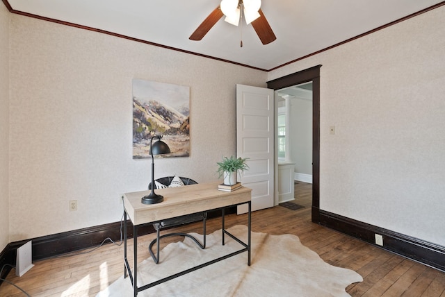 1315 N Hollis St, Spokane, WA 99201 - office featuring wood-type flooring, crown molding, and ceiling fan