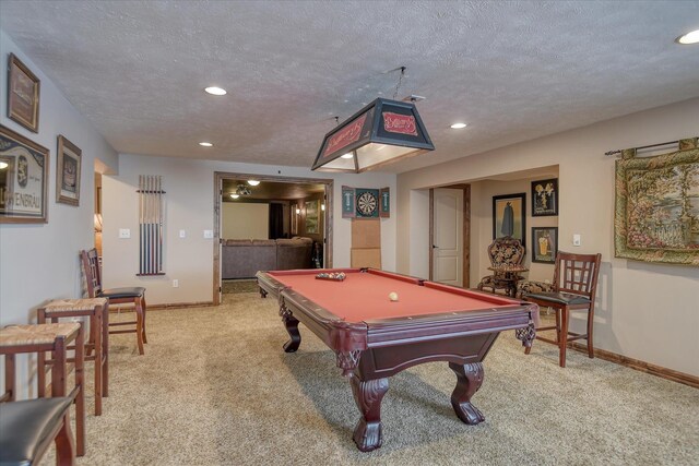 5908 N Bridget Rd, Spokane, WA 99208 - playroom featuring billiards table, recessed lighting, light colored carpet, and a textured ceiling