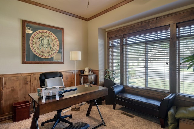 5908 N Bridget Rd, Spokane, WA 99208 - office with healthy amount of natural light, wainscoting, carpet floors, and ornamental molding