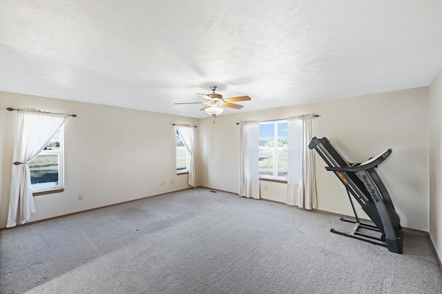 19915 S Ritchey Rd, Cheney, WA 99004 - workout area with carpet flooring, a ceiling fan, and a textured ceiling