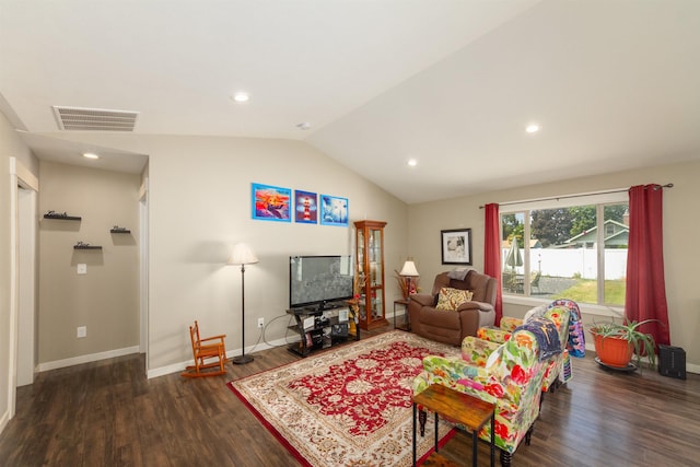 4017 E Hartson Ave, Spokane, WA 99202 - living room with lofted ceiling, dark wood-style flooring, and recessed lighting