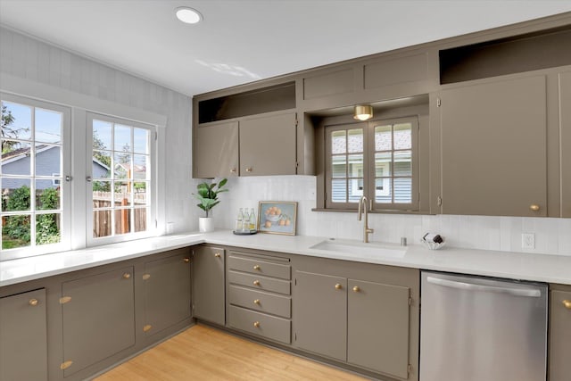 1111 W 23rd Ave, Spokane, WA 99203 - kitchen featuring stainless steel dishwasher, gray cabinets, plenty of natural light, and light countertops