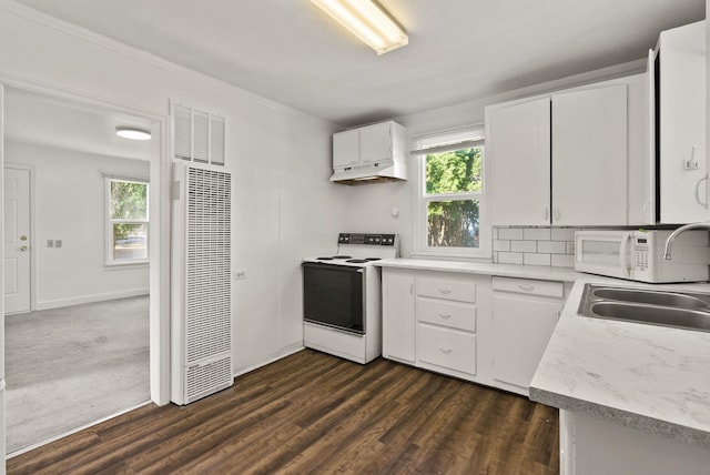 8007 E Euclid Ave, Spokane, WA 99212 - kitchen with white appliances, under cabinet range hood, a heating unit, light countertops, and white cabinets
