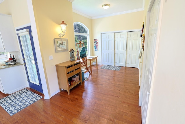 16303 S Cheney-Spokane Rd, Cheney, WA 99004 - foyer featuring ornamental molding and hardwood / wood-style flooring