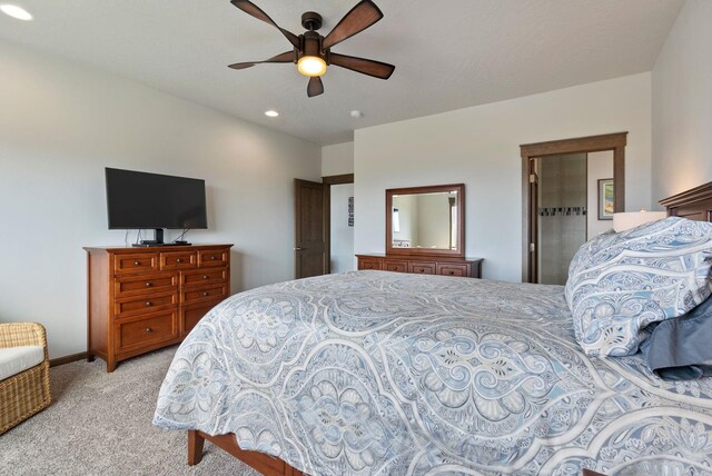 8814 E Clearview Ln, Spokane, WA 99217 - bedroom featuring light colored carpet, recessed lighting, and a ceiling fan