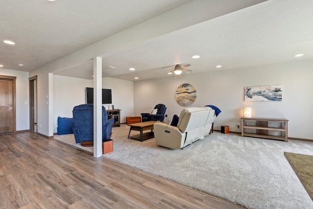8814 E Clearview Ln, Spokane, WA 99217 - living room with recessed lighting, wood finished floors, and ceiling fan