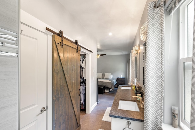 4171 S Westway Dr, Coeur D Alene, ID 83814 - ensuite bathroom featuring recessed lighting, tile patterned floors, and a ceiling fan