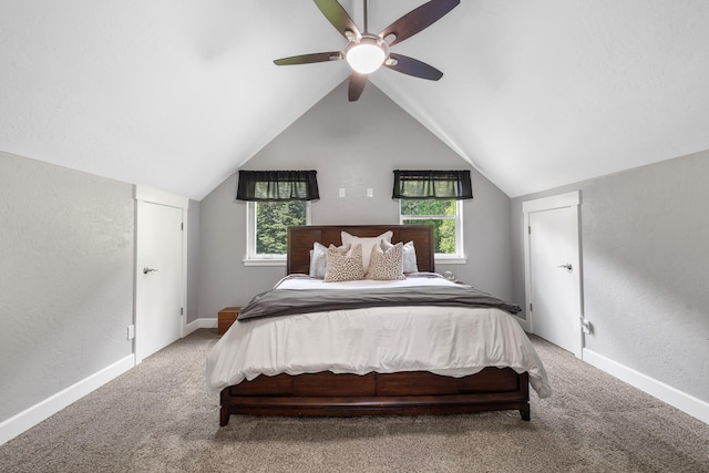 4171 S Westway Dr, Coeur D Alene, ID 83814 - carpeted bedroom featuring multiple windows, vaulted ceiling, and ceiling fan