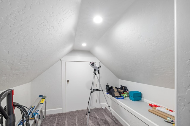 4171 S Westway Dr, Coeur D Alene, ID 83814 - game room featuring vaulted ceiling, carpet flooring, and a textured ceiling