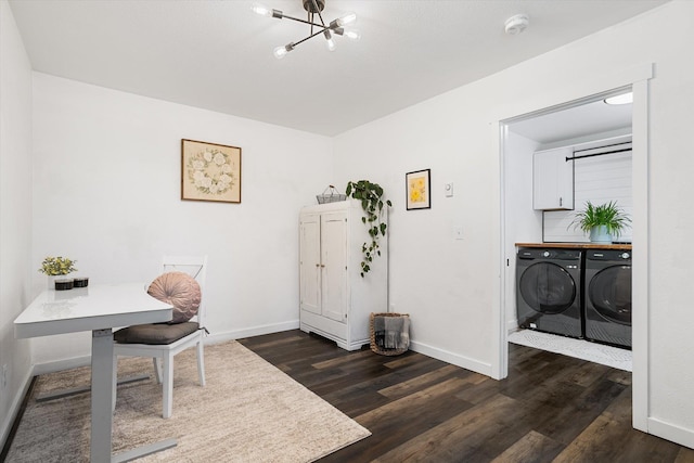 3 W Montgomery Rd, Deer Park, WA 99006 - office space with separate washer and dryer, dark wood-style floors, and a chandelier