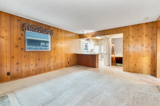4112 S Hogan St, Spokane, WA 99203 - unfurnished living room featuring wood walls and light colored carpet