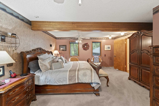 13614 N Minihdoka Trl, Spokane, WA 99208 - bedroom with light carpet, a textured ceiling, and beam ceiling