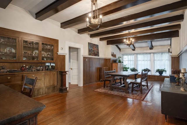 1625 S Hayford Rd, Spokane, WA 99224 - dining area featuring a chandelier, wood finished floors, and beamed ceiling