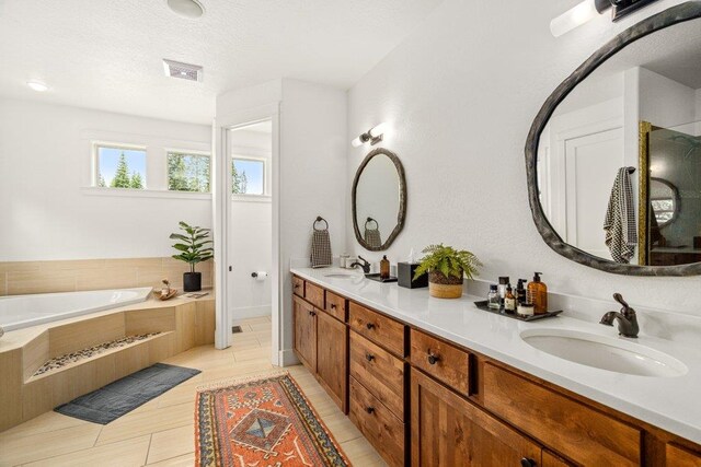 3742 W Cielo View Ct, Coeur D Alene, ID 83814 - bathroom with double vanity, a garden tub, and an enclosed shower