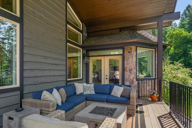 3742 W Cielo View Ct, Coeur D Alene, ID 83814 - wooden terrace featuring french doors and an outdoor living space with a fire pit