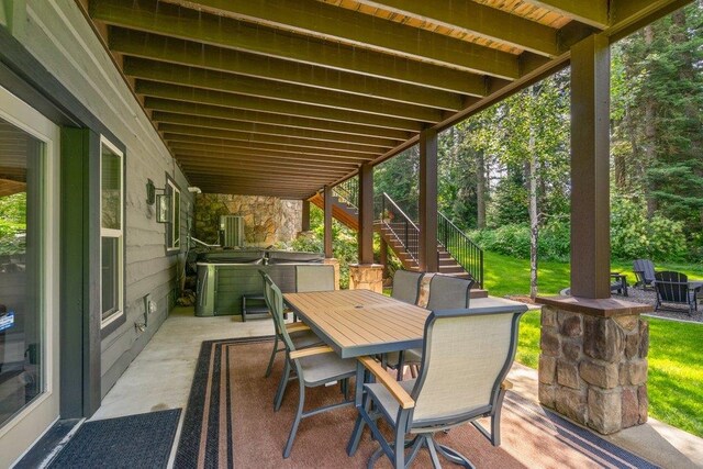 3742 W Cielo View Ct, Coeur D Alene, ID 83814 - view of patio / terrace with stairway and outdoor dining space