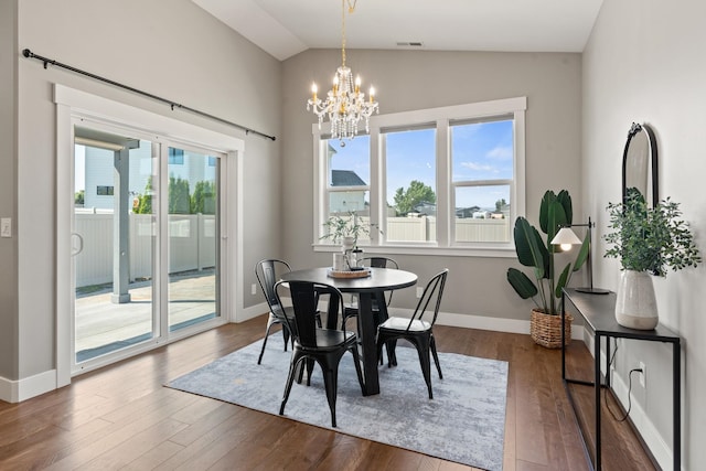 20219 E 11th Ave Unit 20219E 11Th, Greenacres, WA 99016 - dining space with a chandelier, wood finished floors, and lofted ceiling