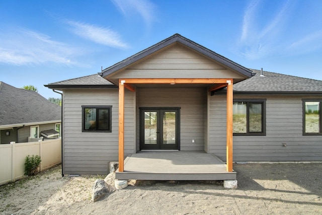 11208 E Rimrock Ln, Spokane Valley, WA 99206 - rear view of property featuring french doors and a shingled roof